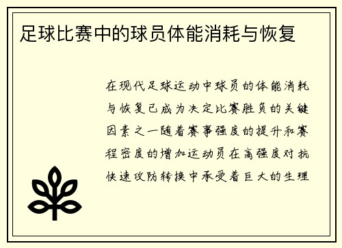 足球比赛中的球员体能消耗与恢复